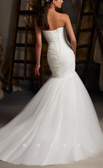GW795 - Classic & Timeless Trumpet Sweetheart Draped Boho Wedding Dress with Sweep Train