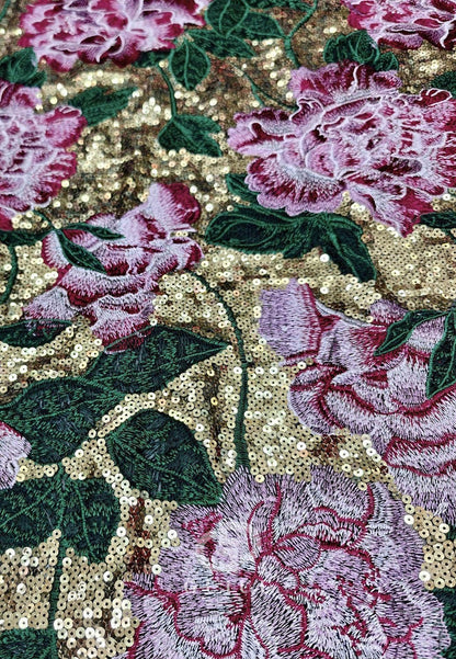 Gold Floral Embroidered A-Line Evening Gown