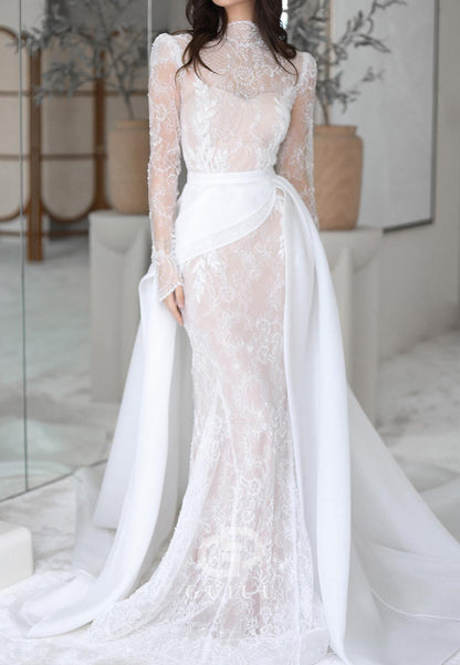Gorgeous Long Sleeves High Neck A-Line Lace Wedding Dress