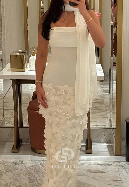 Gorgeous Sheath Strapless White Long Prom Dress with Appliques