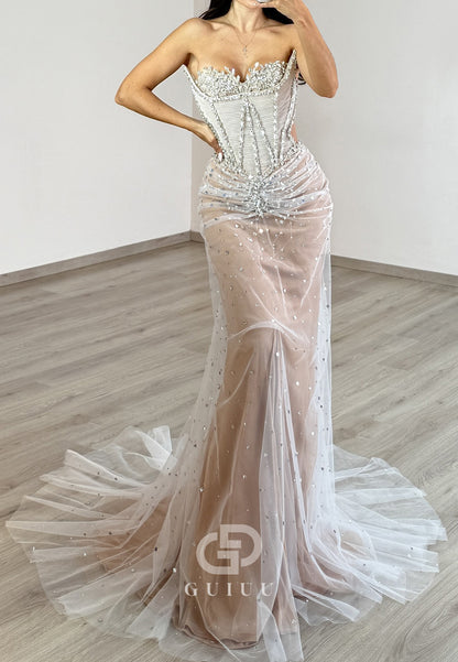 Gorgeous Sleeveless Sweetheart Beads Corset Mermaid Evening Dress