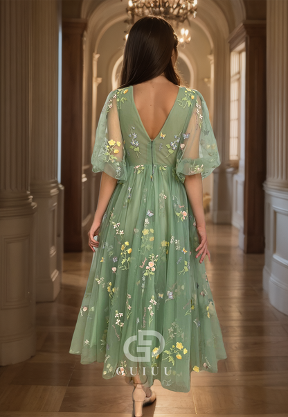 G2834 - Classic & Timeless V-Neck Tulle Applique Long Prom Evening Dress