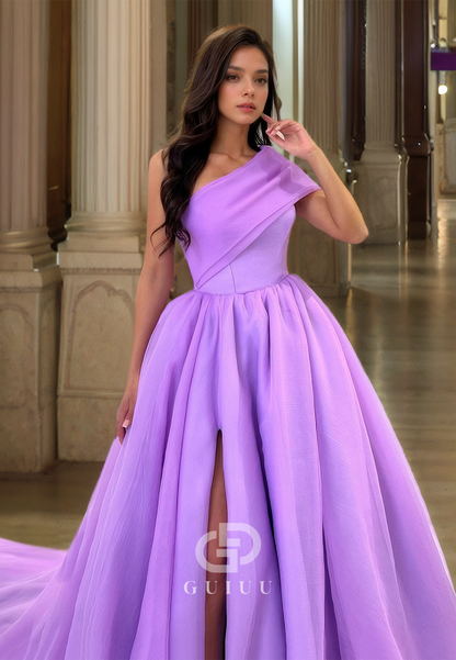 A Line One Shoulder Side Slit Long Prom Formal Dress