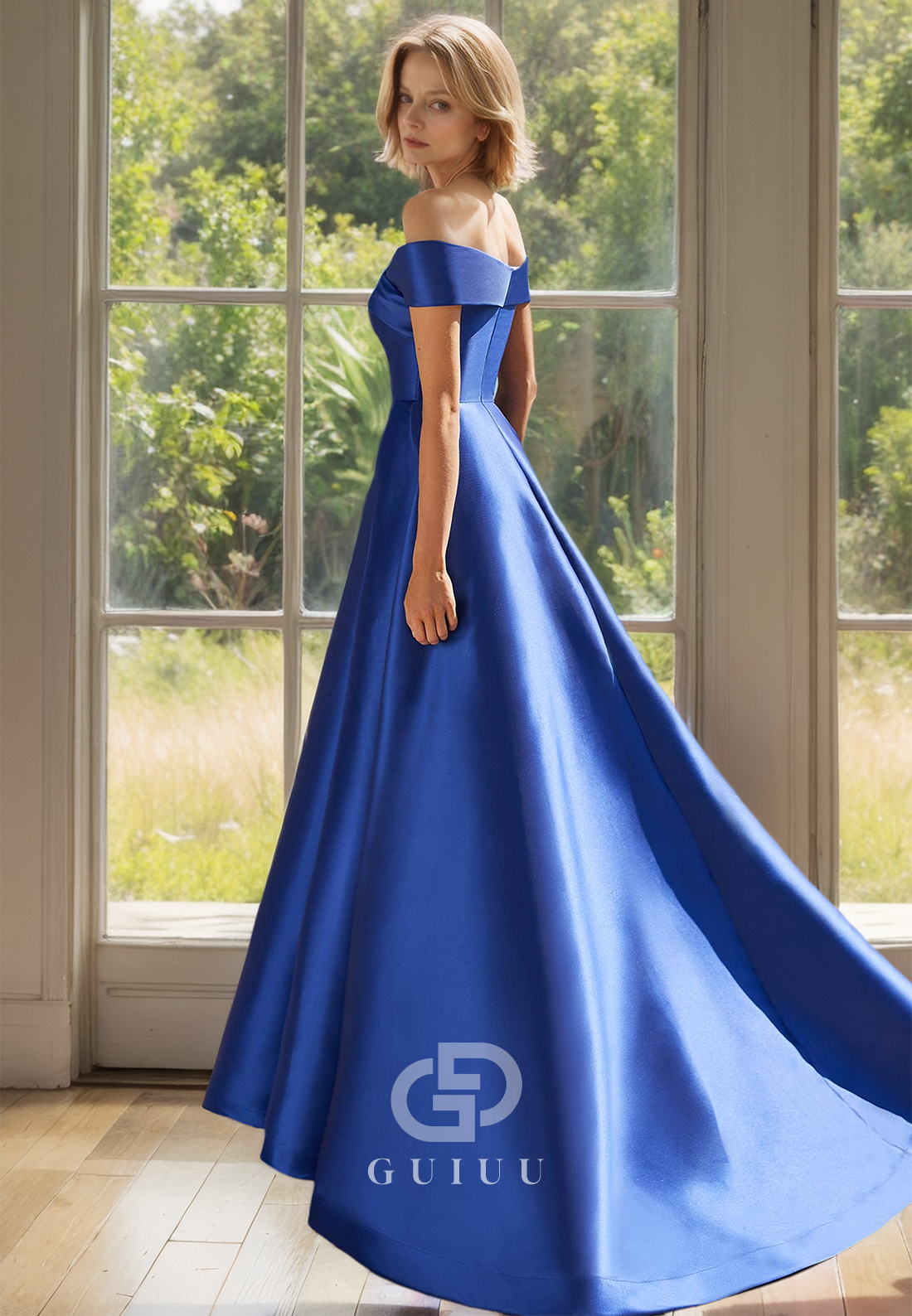 Elegant A-Line Off-Shoulder Empire-Waist Slit Mother of the Bride Dress