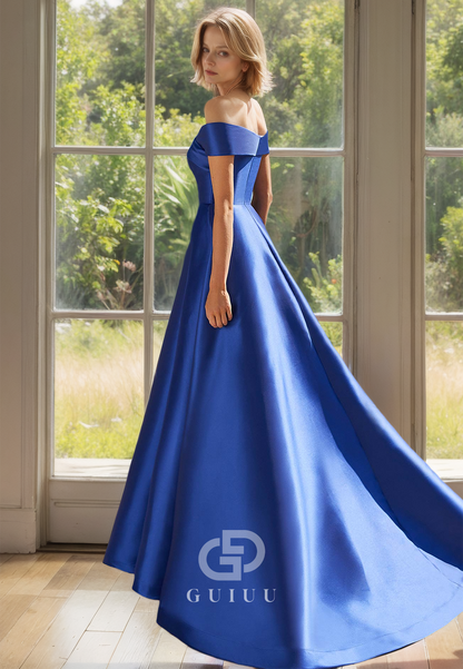 Elegant A-Line Off-Shoulder Empire-Waist Slit Mother of the Bride Dress