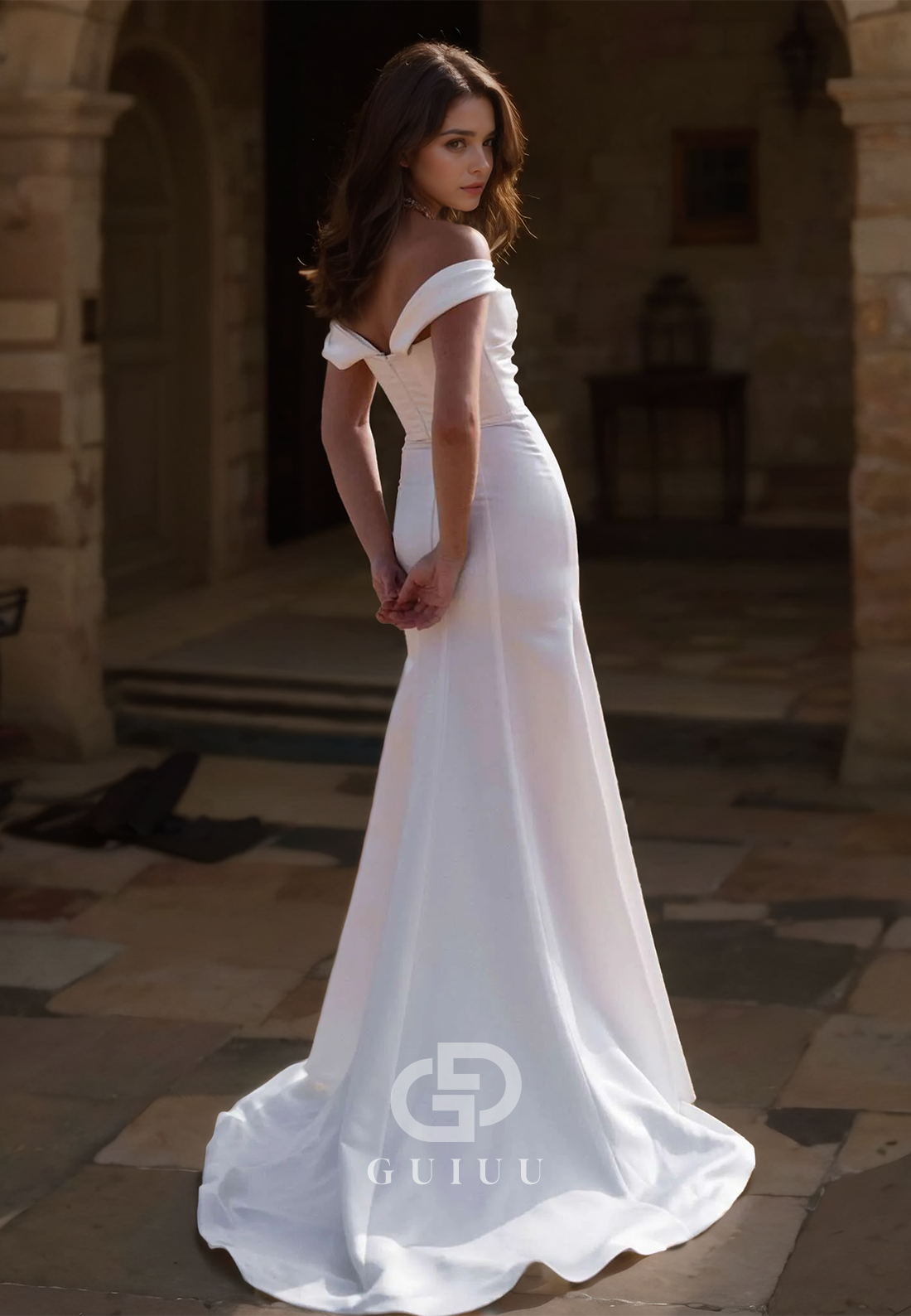 A-Line Cap Sleeves Sweetheart Side Slit Empire-Waist Ruched Satin Wedding Dress