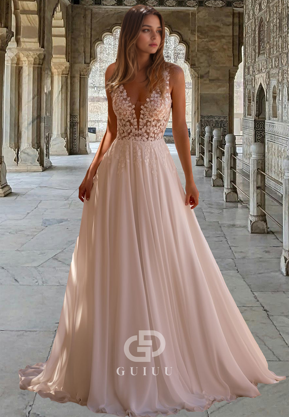 Charming A-Line Spaghetti Straps V-Neck Corset Tulle Backless Romantic Wedding Dress