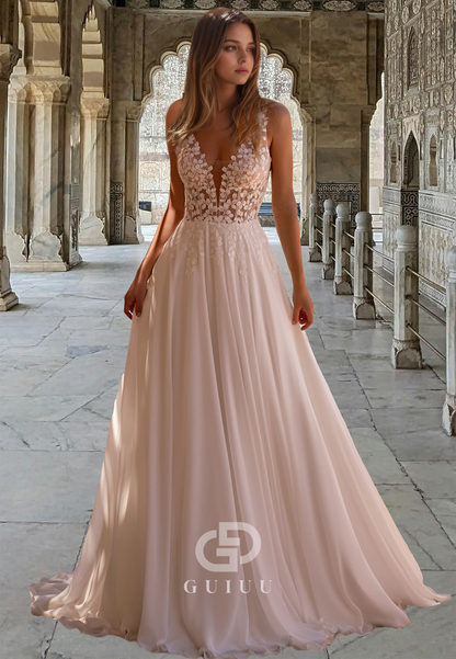 Charming A-Line Spaghetti Straps V-Neck Corset Tulle Backless Romantic Wedding Dress