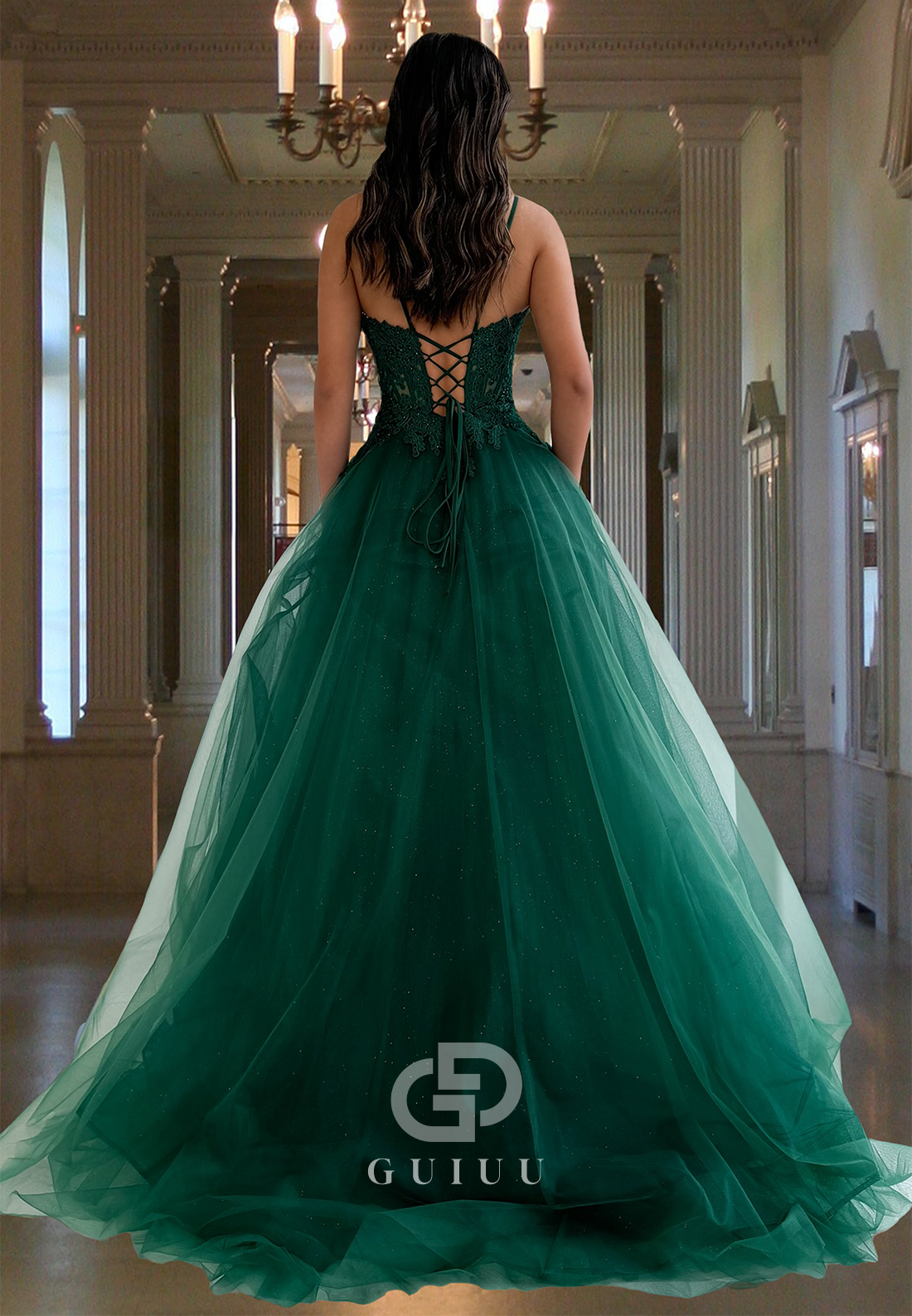 Dark Green A-Line Spaghetti Straps Sweetheart Prom Dress with Slit Sequins Evening Party Dress