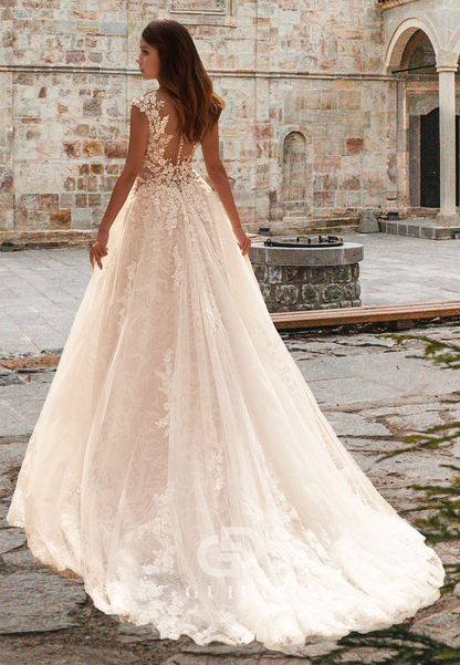 Gorgeous Spaghetti Straps Sweetheart Corset Tulle Floral Appliques Lace Wedding Dress