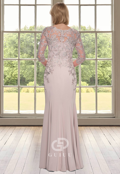 Chic Half Sleeves V-Neck Floor-Length Floral Corset Satin Mother of the Bride Dress