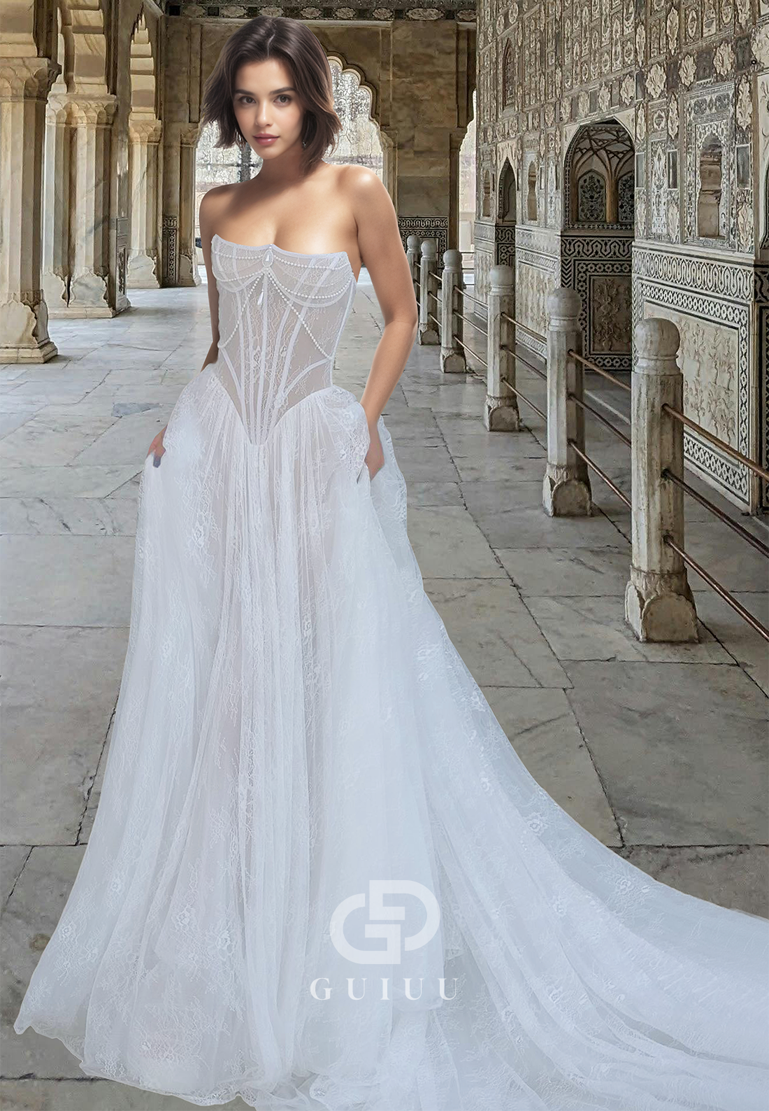 A-Line Off-Shoulder Sleeveless Appliques Corset Lace Wedding Dress