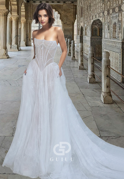 A-Line Off-Shoulder Sleeveless Appliques Corset Lace Wedding Dress