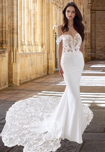 Charming Off-Shoulder Sleeveless Lace Appliques Mermaid Wedding Dress