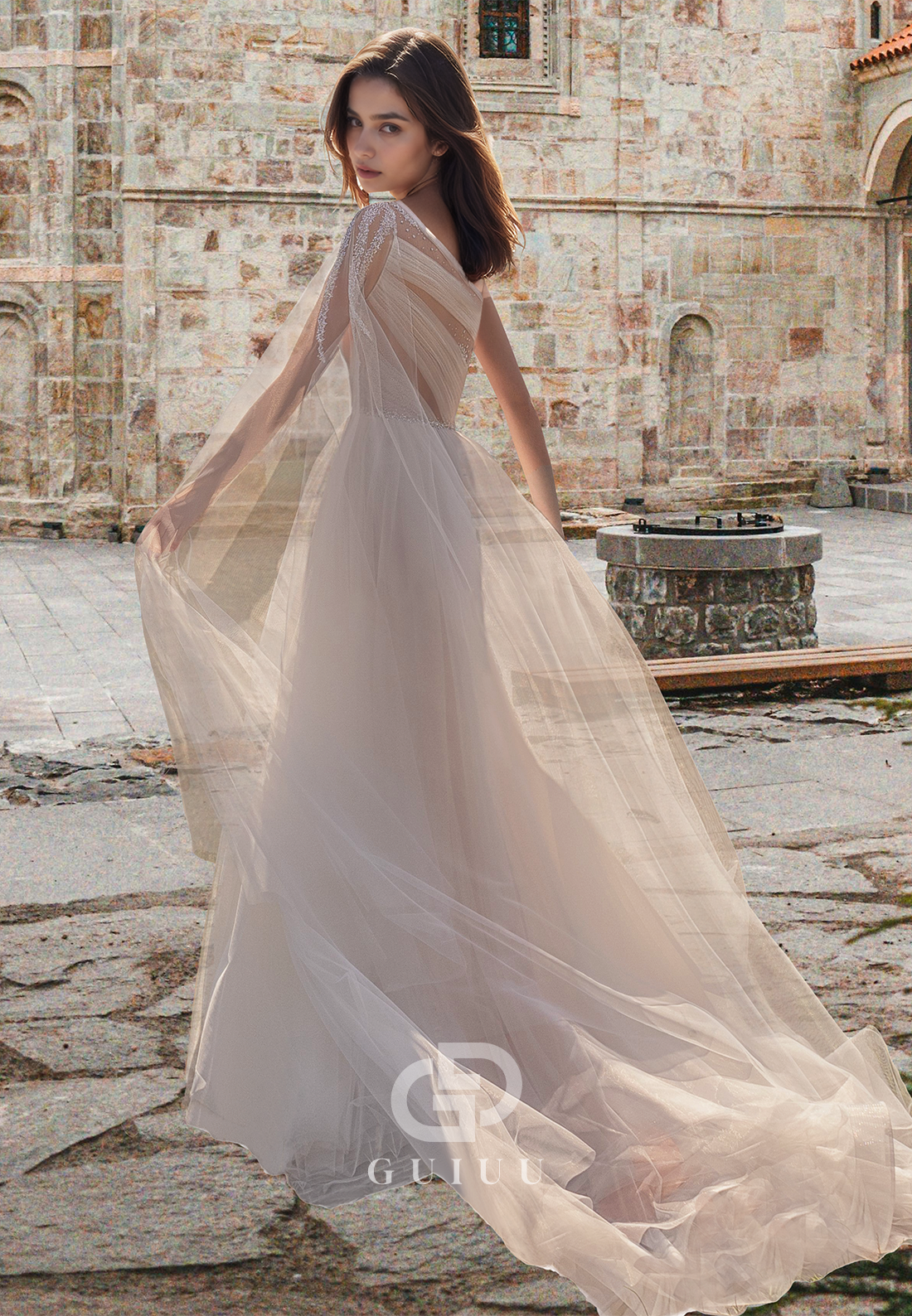 One Shoulder Sleeveless Corset Tulle Pleated Beaded Illusion A-Line Lace Wedding Dress