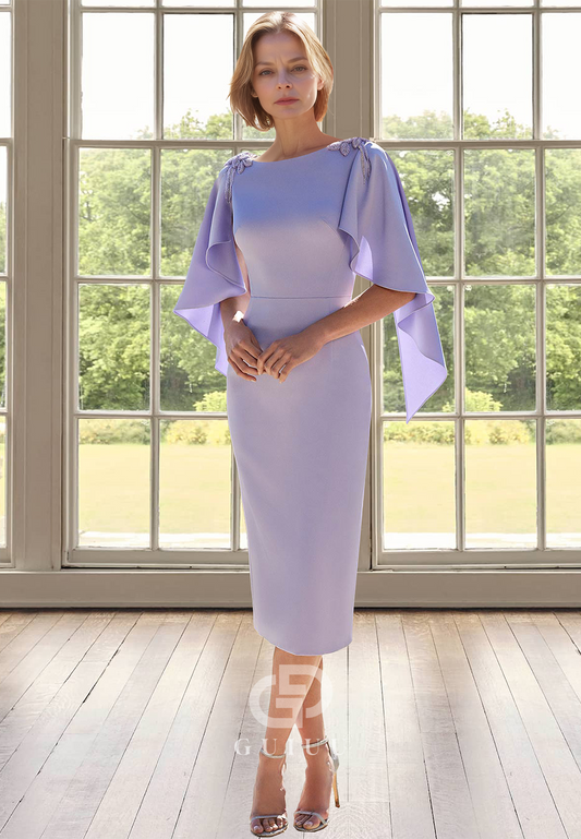 Simple Scoop Cap Sleeves Empire-Waist Satin Mother of the Bride Dress