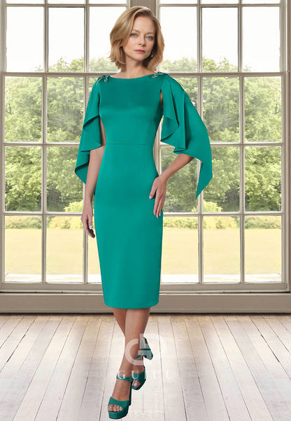 Simple Scoop Cap Sleeves Empire-Waist Satin Mother of the Bride Dress