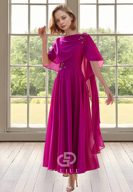 Simple Cap Sleeves Scoop Appliques Empire-Waist Evening Party Dress