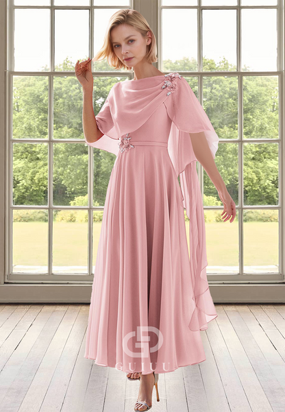 Simple Cap Sleeves Scoop Appliques Empire-Waist Evening Party Dress