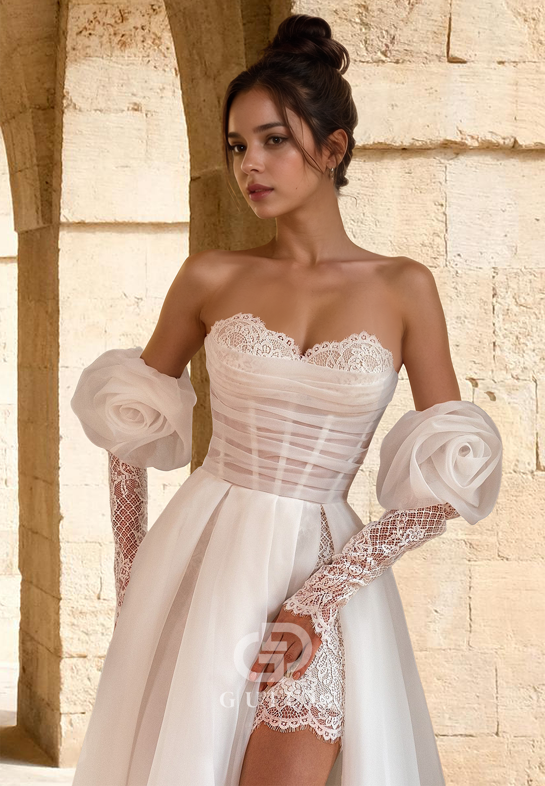 Charming A-Line Off-Shoulder Sweetheart Side Slit Corset Beach Wedding Dress