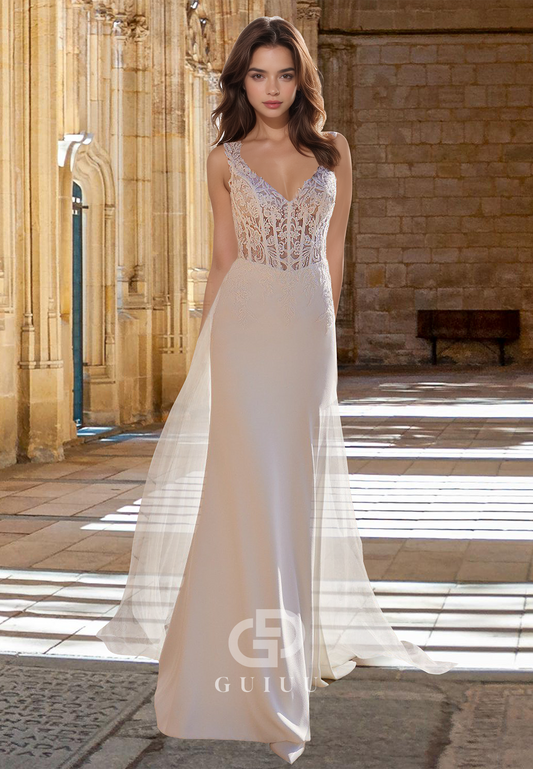 Spaghetti Straps V-Neck Corset Tulle Backless Empire-Waist Boho Wedding Dress