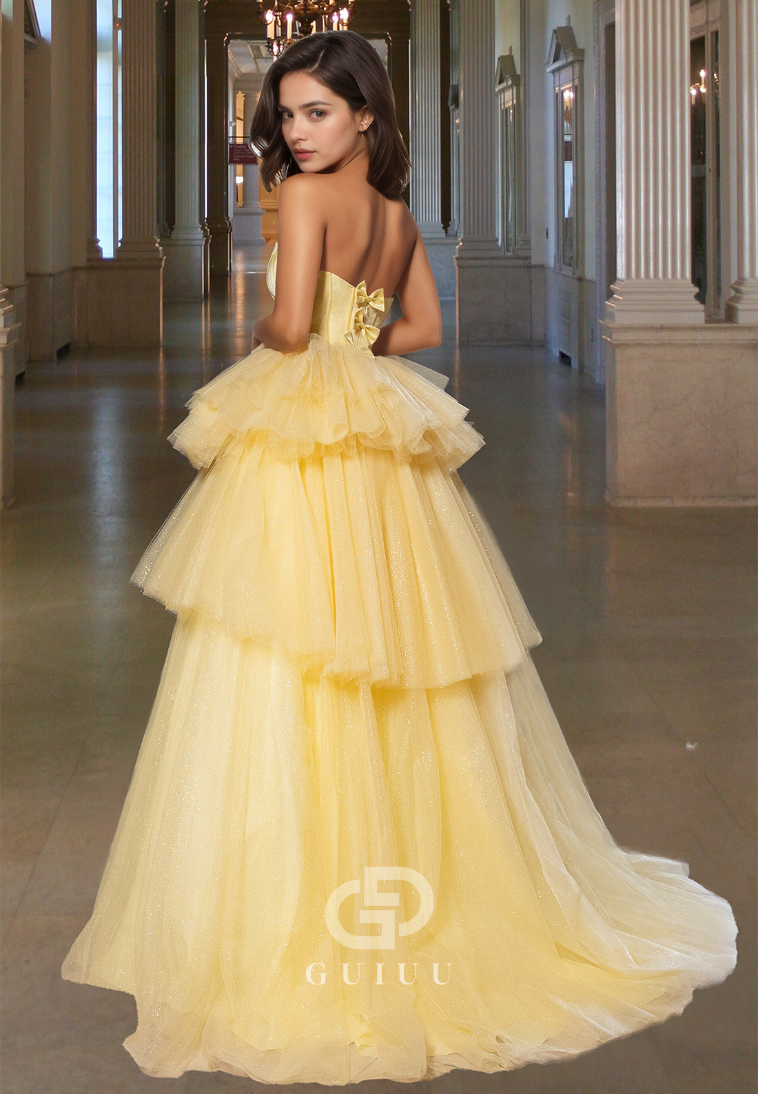 A-Line Sleeveless V-Neck Prom Dress with Ruffles Empire-Waist Evening Party Dress