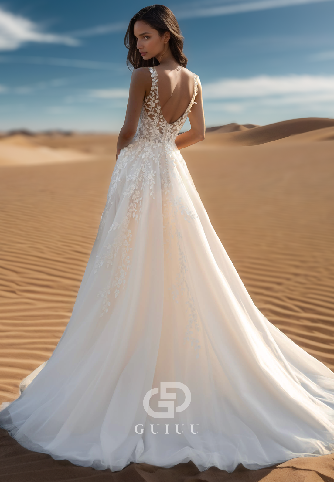 A-Line Spaghetti Straps V-Neck Corset Tulle Lace Wedding Dress