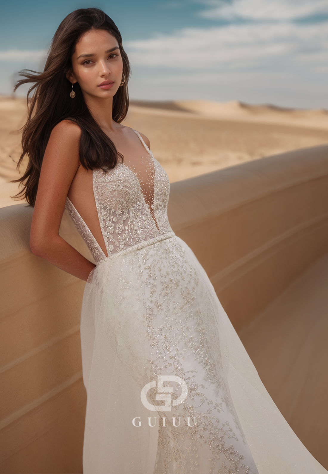 Deep V-Neck Spaghetti Straps Corset Sequins Mermaid Wedding Dress
