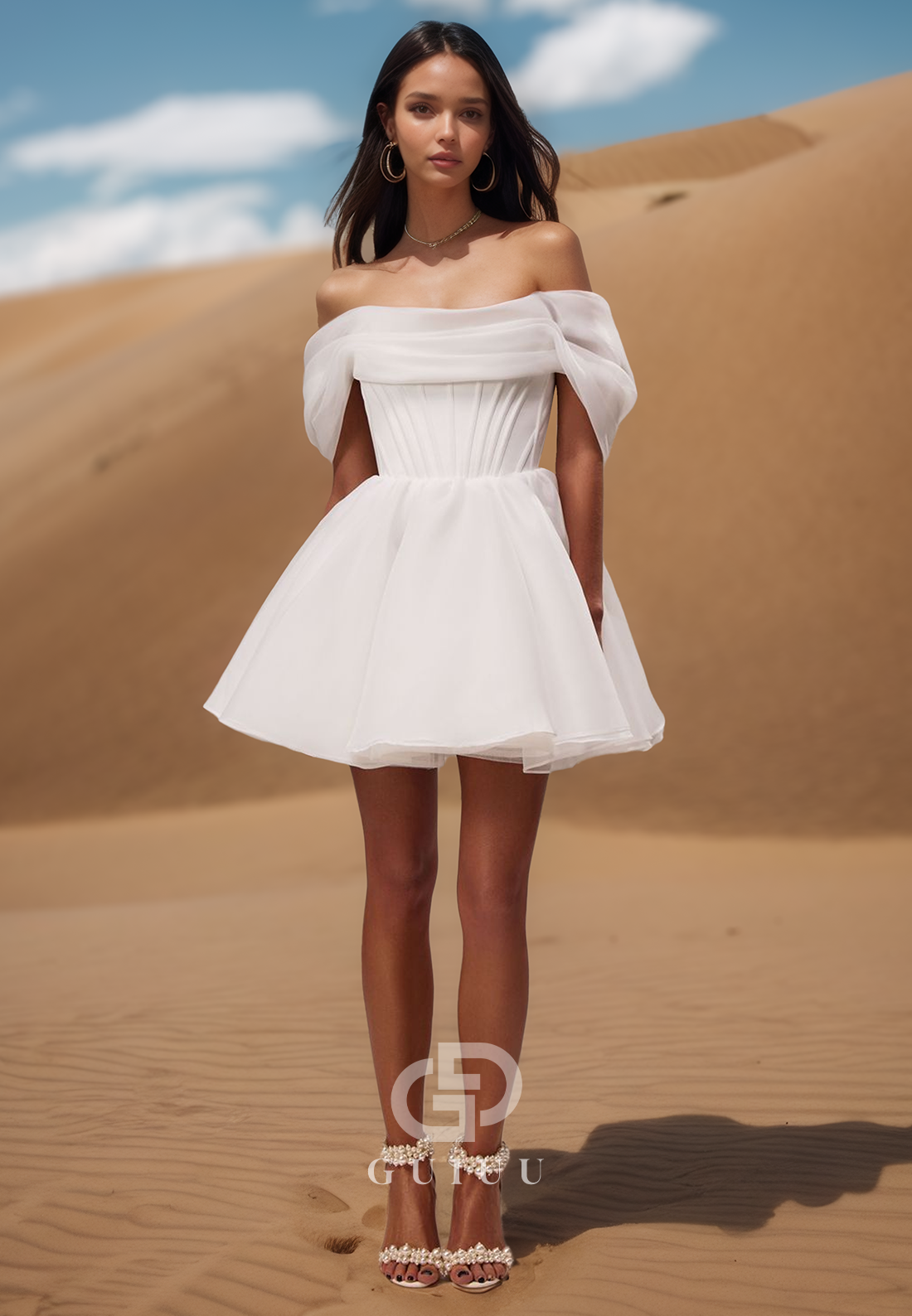 Cap Sleeveless Off-Shoulder Corset Short Satin Wedding Dress