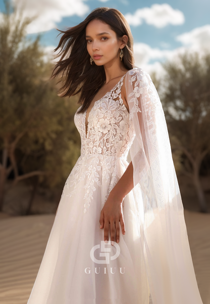 Spaghetti Straps V-Neck Empire-Waist Satin Wedding Dress