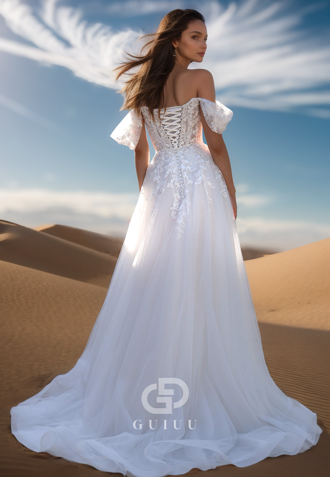 A-Line Off-Shoulder Cap Sleeves Corset Tulle Lace Wedding Dress