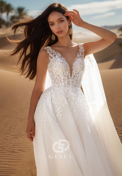 Spaghetti Straps V-Neck Empire-Waist Satin Wedding Dress