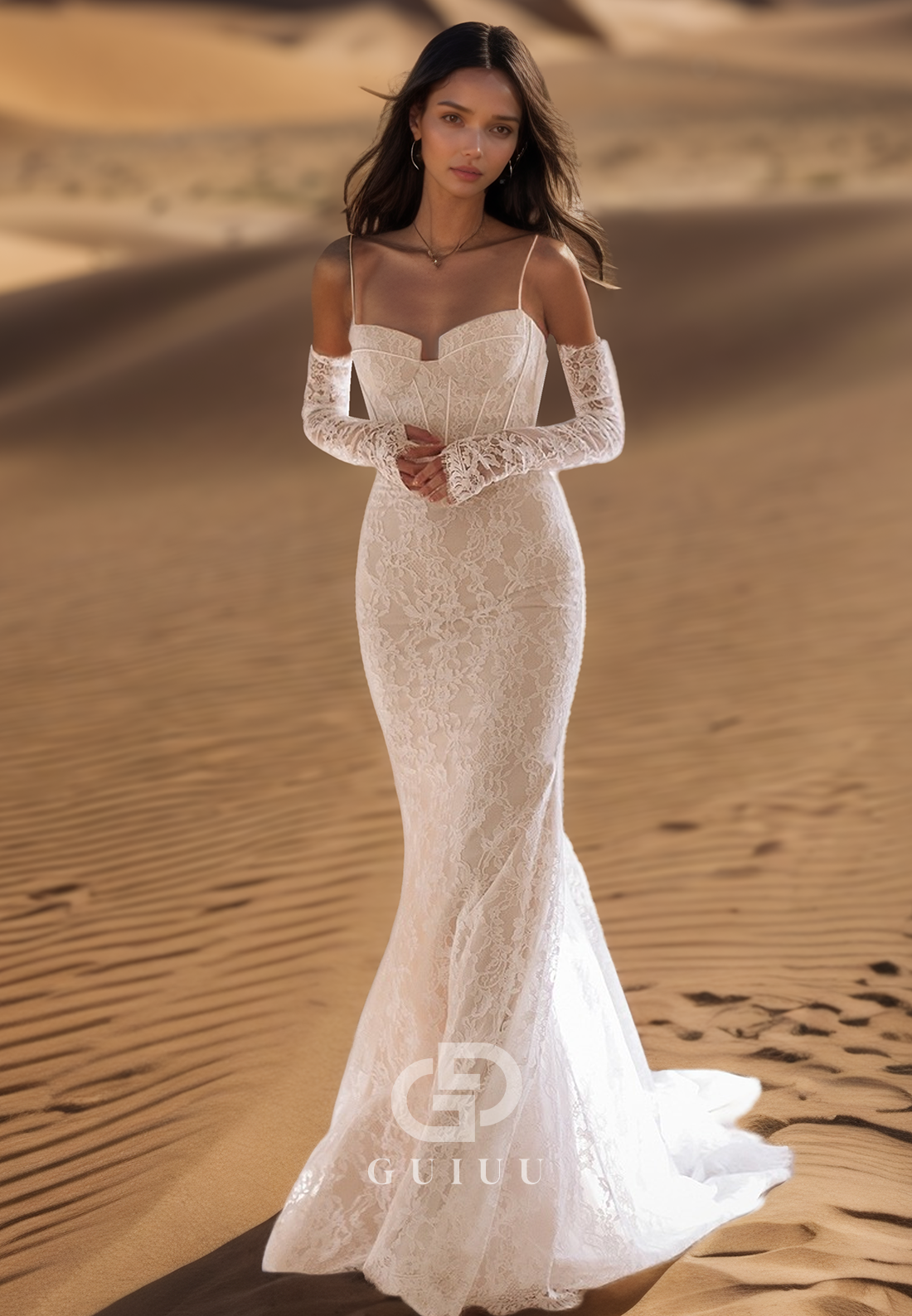 Spaghetti Straps Sweetheart Appliques Backless Mermaid Wedding Dress