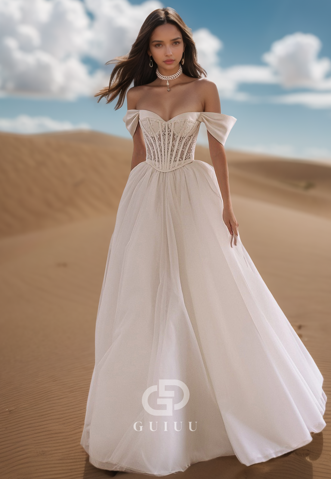A-Line Off-Shoulder Cap Sleeves Corset Tulle Satin Wedding Dress