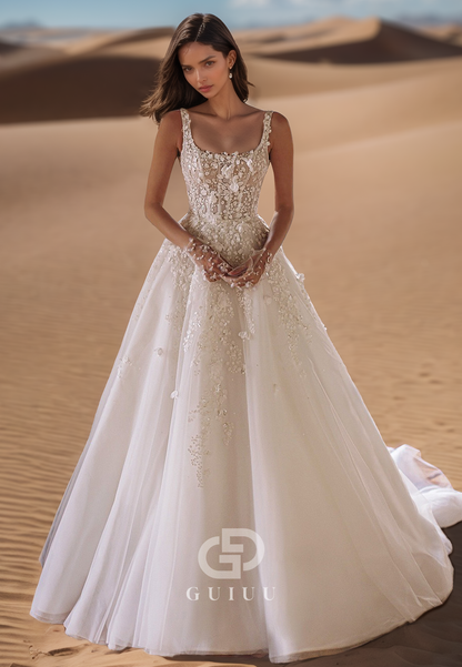 Charming Spaghetti Straps Scoop Sequins Empire-Waist Lace Wedding Dress