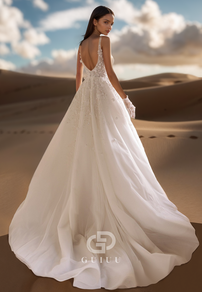 Charming Spaghetti Straps Scoop Sequins Empire-Waist Lace Wedding Dress