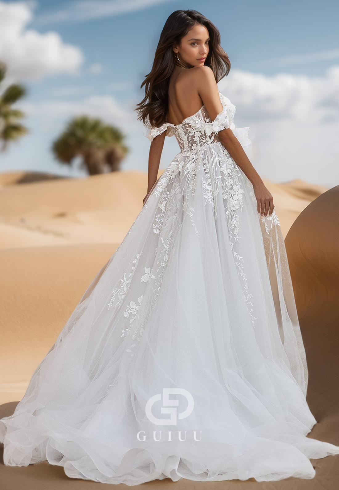 A-Line Off-Shoulder Sleeveless Corset Tulle Slit Appliques Lace Wedding Dress