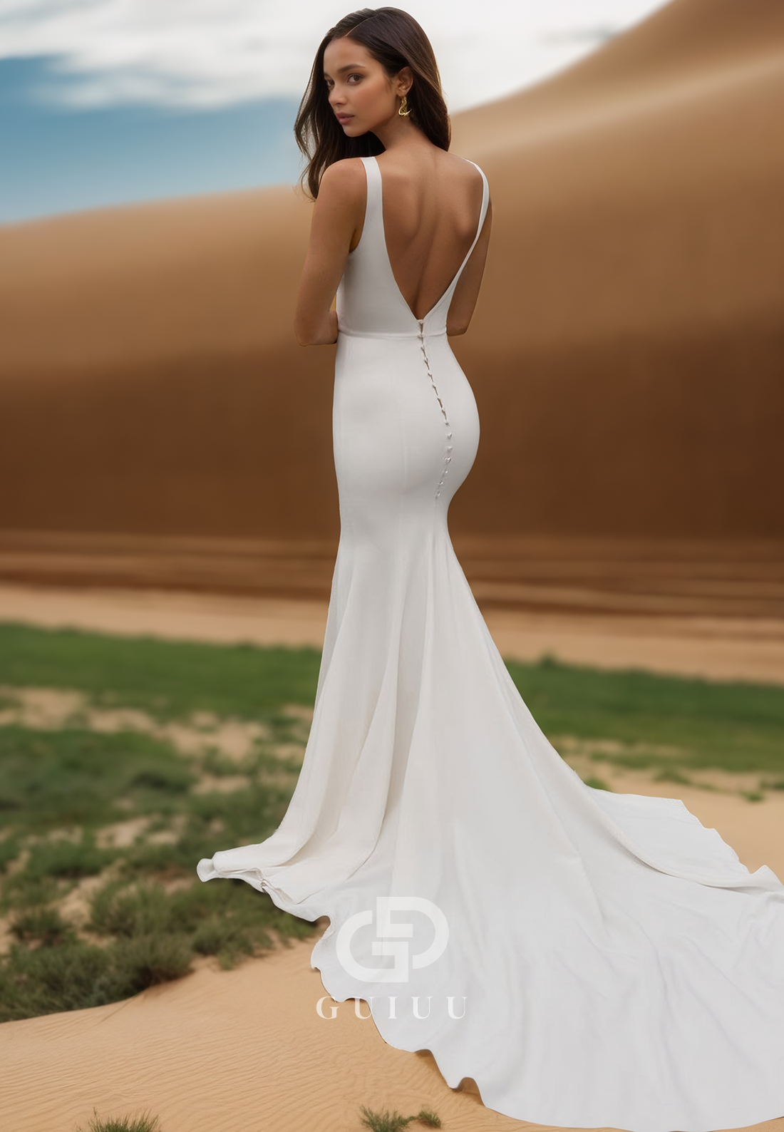 Mermaid Spaghetti Straps V-Neck Slit Beach Wedding Dress