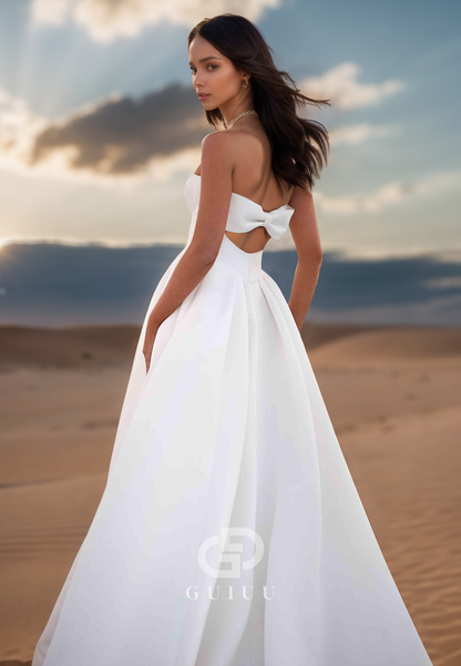 A-Line Sleeveless Strapless Empire-Waist Satin Wedding Dress