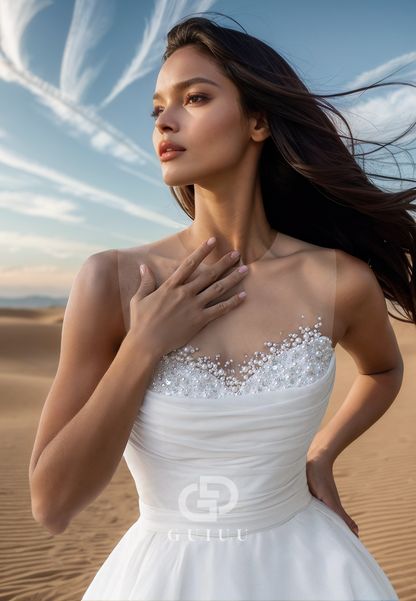 A-Line Sleeveless Sequins Empire-Waist Lace Wedding Dress