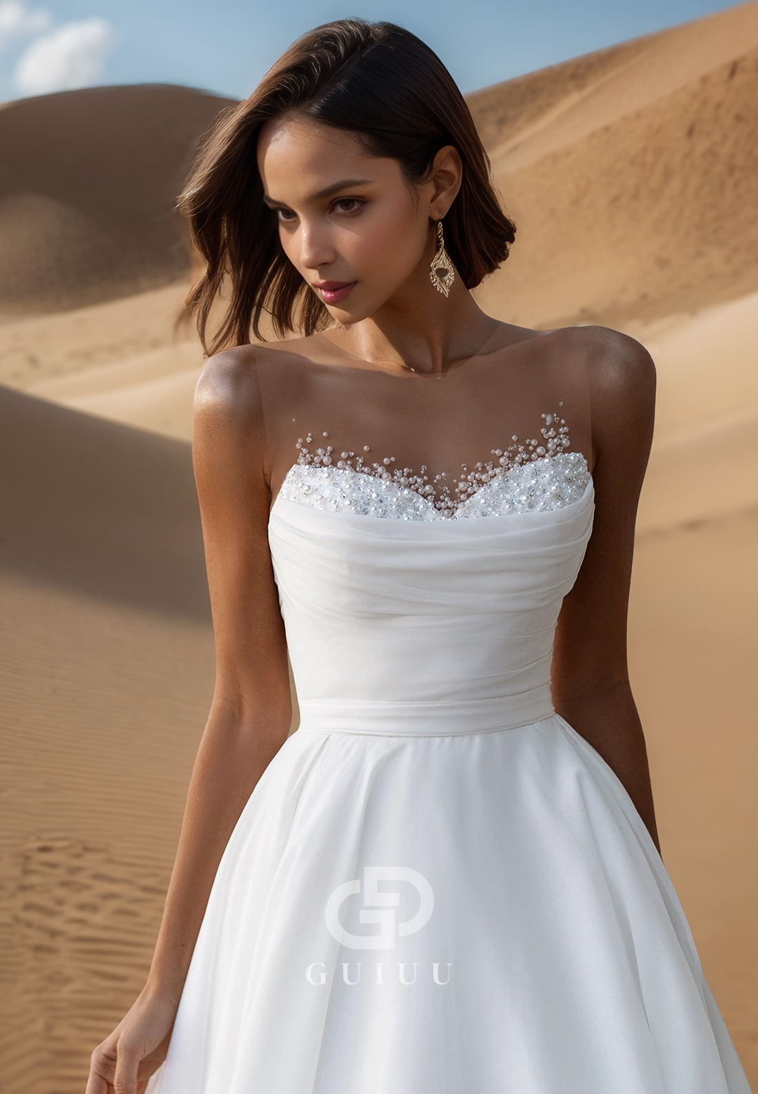 A-Line Sleeveless Sequins Empire-Waist Lace Wedding Dress