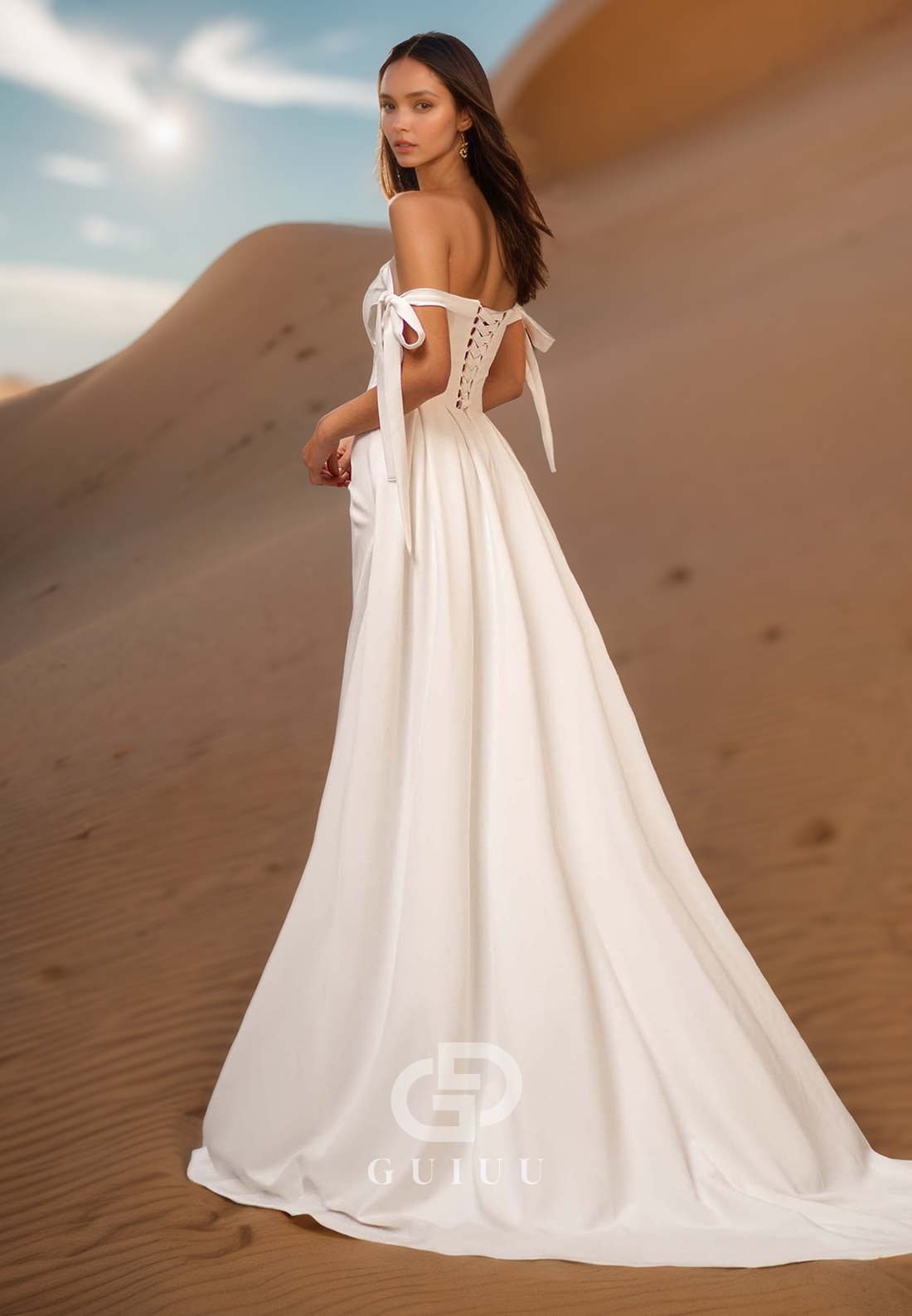Sheath SWeetheart Spaghetti Straps Side Slit Ruched Beach Wedding Dress