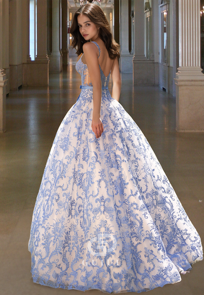 Chic Spaghetti Straps Square Prom Dress with Appliques Corset Tulle Evening Party Dress