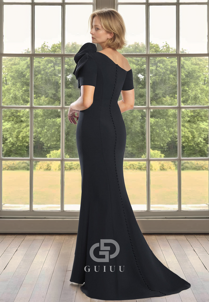 Sheath Short Sleeves Floral Appliques Floor-Length Ruched Satin Wedding Dress