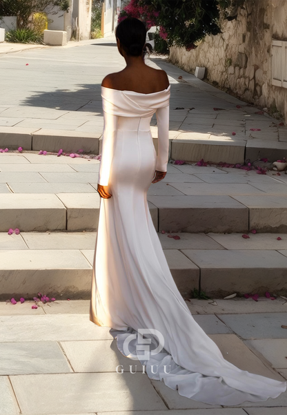 Unique Off Shoulder Ruched Off Shouler Mermaid Boho Wedding Dress