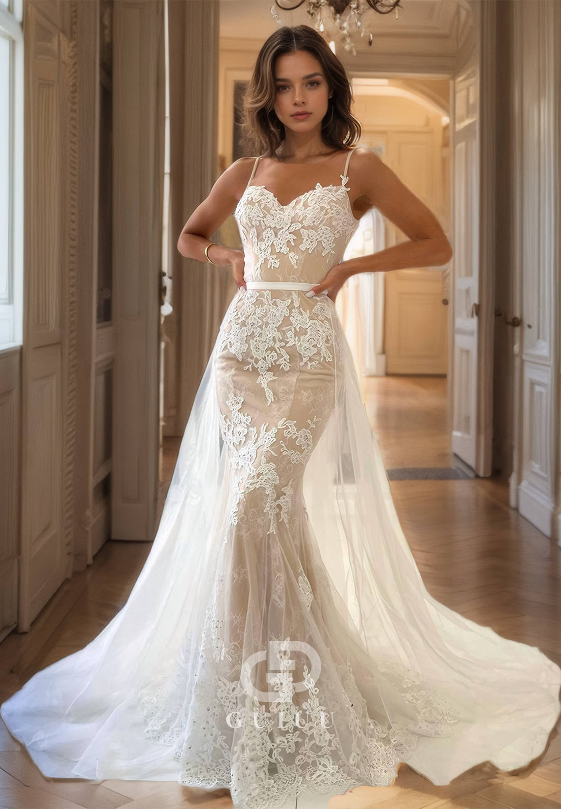 G2906 - Elegant & Classic Mermaid Straps Applique Tulle  Prom Formal Dress