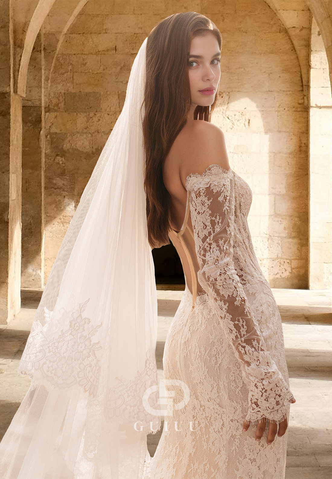 Charming Off-Shoulder Long Sleeves Lace Appliques Mermaid Wedding Dress