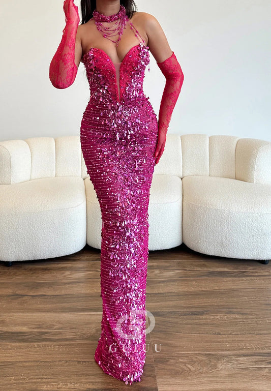 Charming Sleeveless Strapless Sequins Sheath Prom Dress