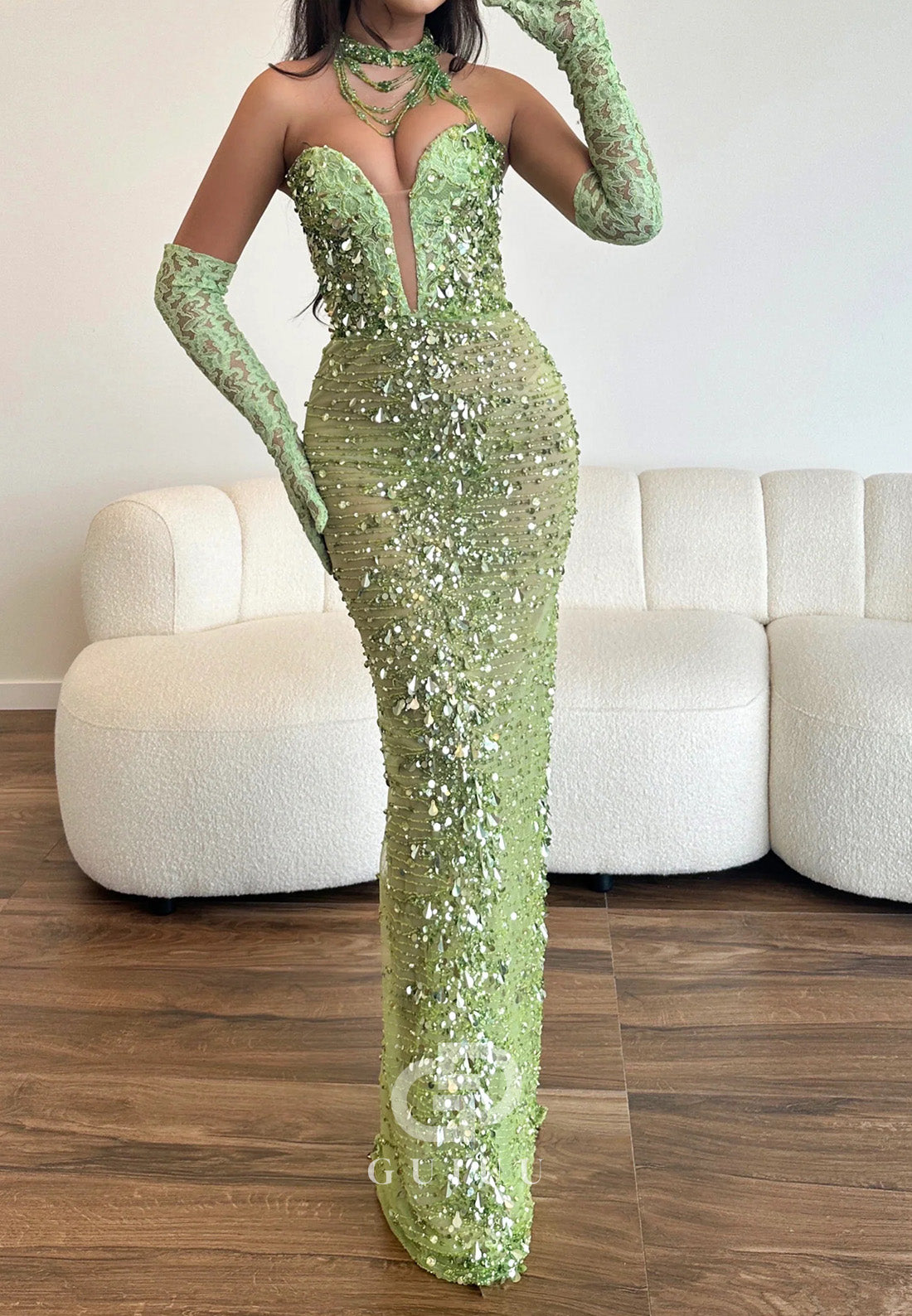 Charming Sleeveless Strapless Sequins Sheath Prom Dress