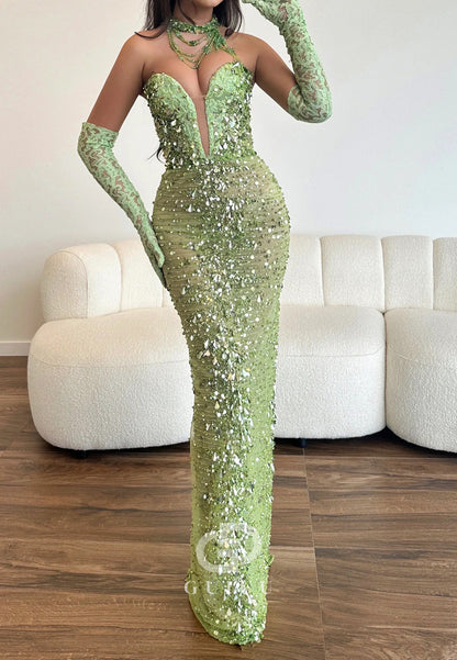 Charming Sleeveless Strapless Sequins Sheath Prom Dress